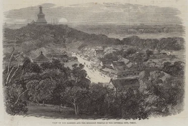 Blick auf die Gärten und den buddhistischen Tempel in der Kaiserlichen Stadt, Peking
